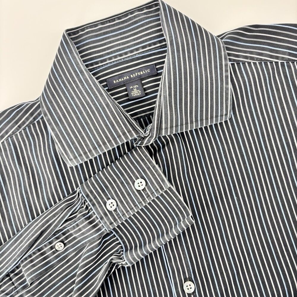 Banana Republic Men's M 15-15.5 Striped 100% Cotton Dress Shirt Turkey